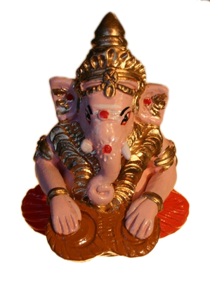 Ganesh muzikantje geverfd, middelgroot (tabla)