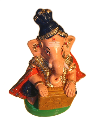 Terracotta Ganesh muzikantje geverfd, groot (orgel)