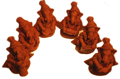 Terracotta Ganesh muzikantjes, groot (orkest)