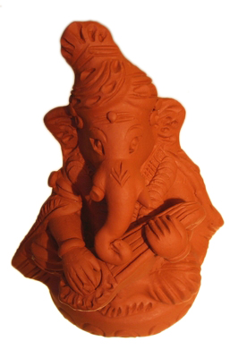 Terracotta Ganesh muzikantje, groot (sitar)