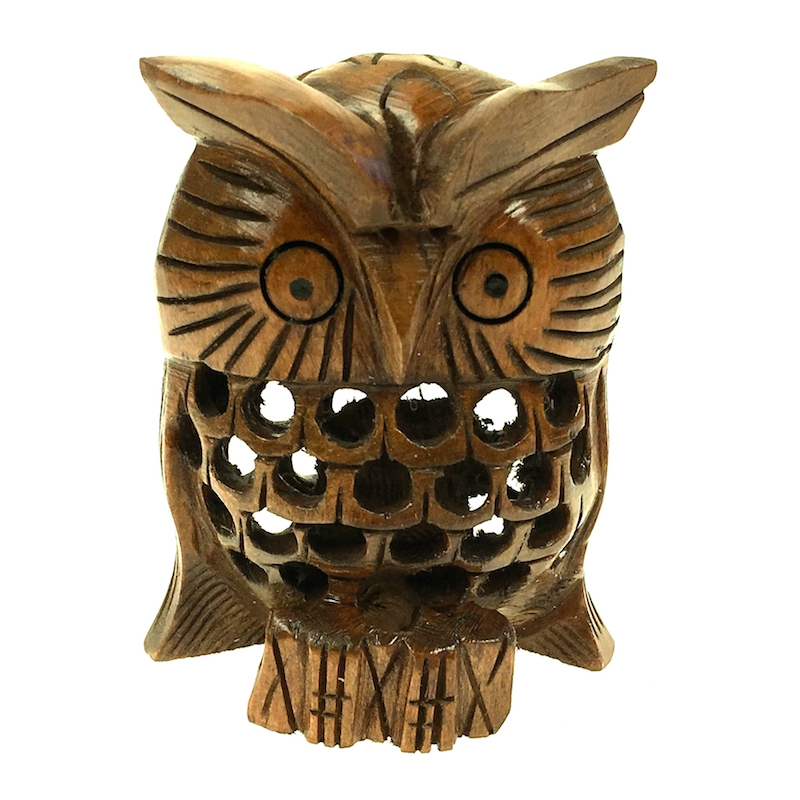 Uil in uil hout - donker - 3 inch