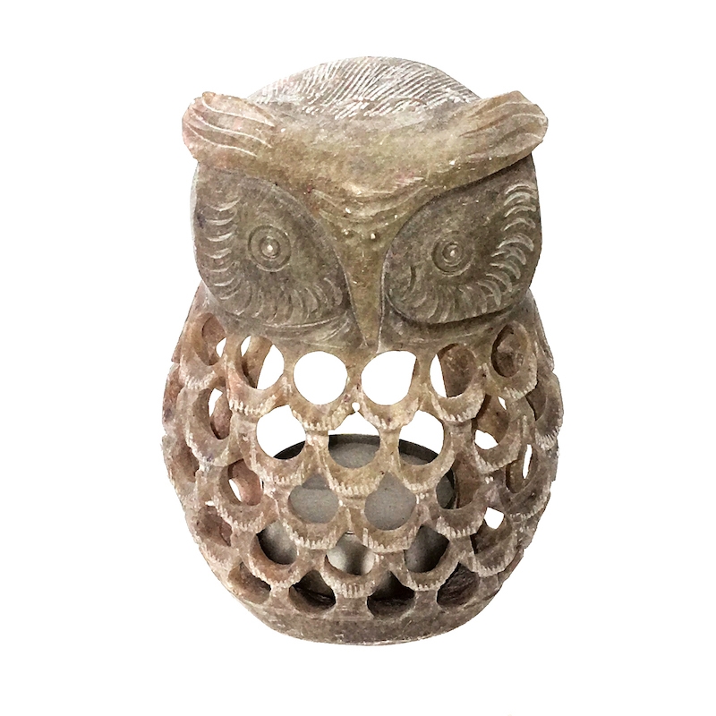 Kaarsenhouder uil - gekerfd (10,5 cm)