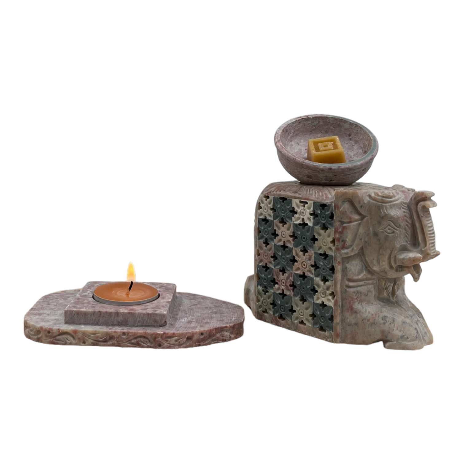 Aromalamp - speksteen - gekerfd (olifant)